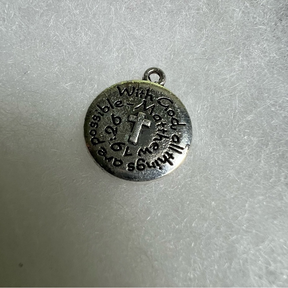 “With God all things are Possible” silver metal Bible verse pendant - Picture 2 of 4